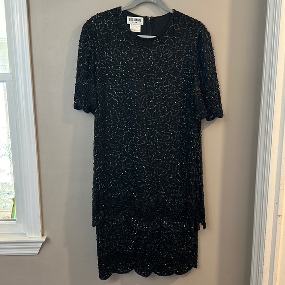 Vintage Black Sequin Beaded Party Dress - Picture 1 of 7